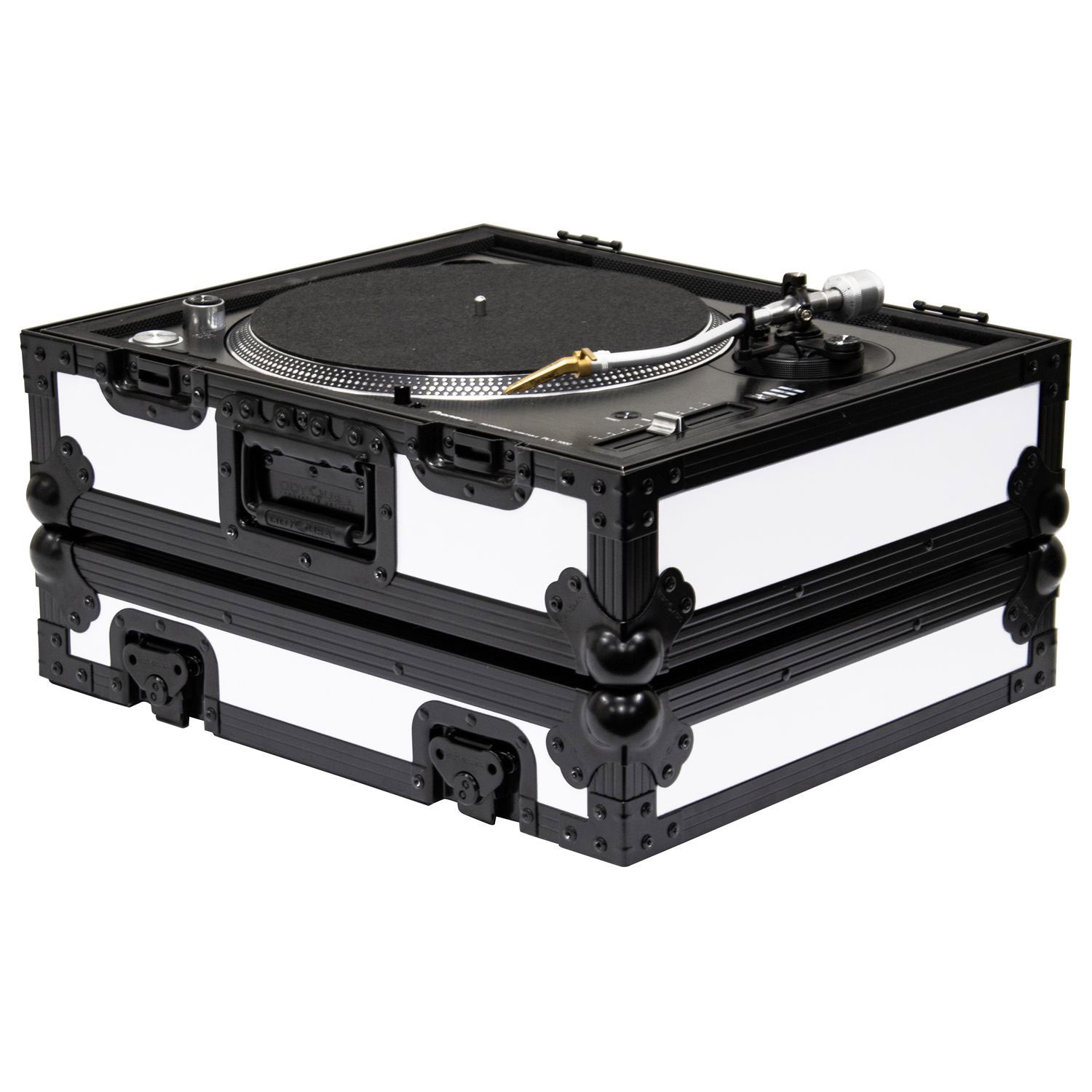 Odyssey FZ1200WTBL Universal Shadow Trim White Flight Case for Turntable - Hollywood DJ