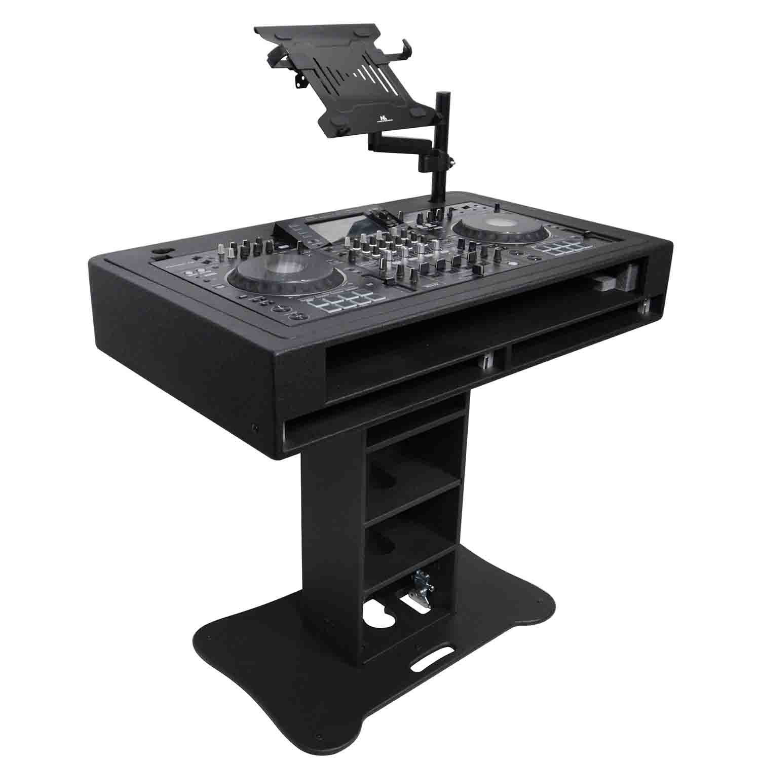 ProX DJCTBL2UCASE Control Tower DJ Stand with 2x 1U Rack, Laptop Arm, and Travel Cases for Pioneer XDJ-XZ, DDJ-1000 SRT, RANE One and SX3 - Black - Hollywood DJ