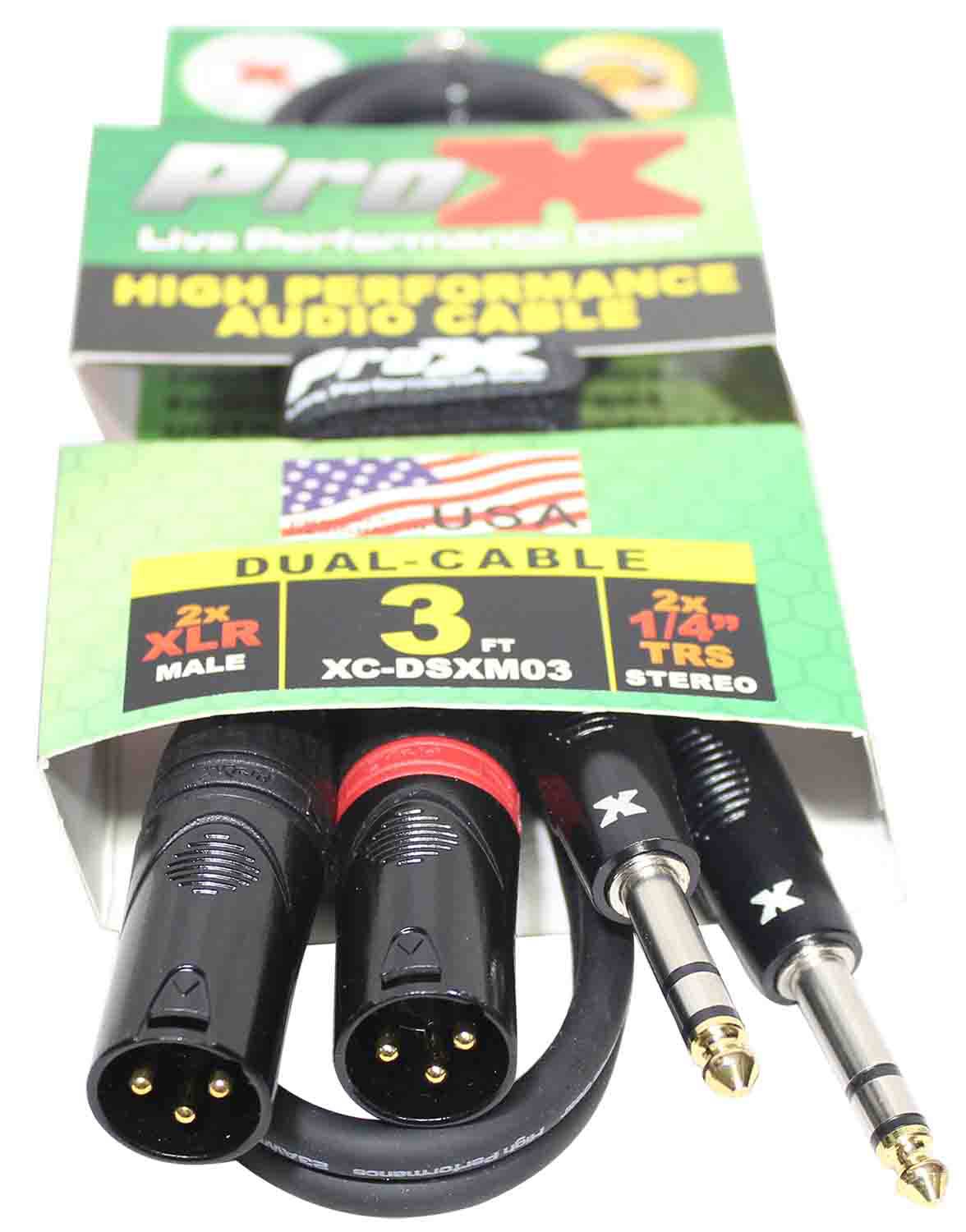 Prox XC-DSXM03 Balanced Dual 1/4" TRS-M to Dual XLR3-M High Performance Audio Cable - 3 Feet - Hollywood DJ