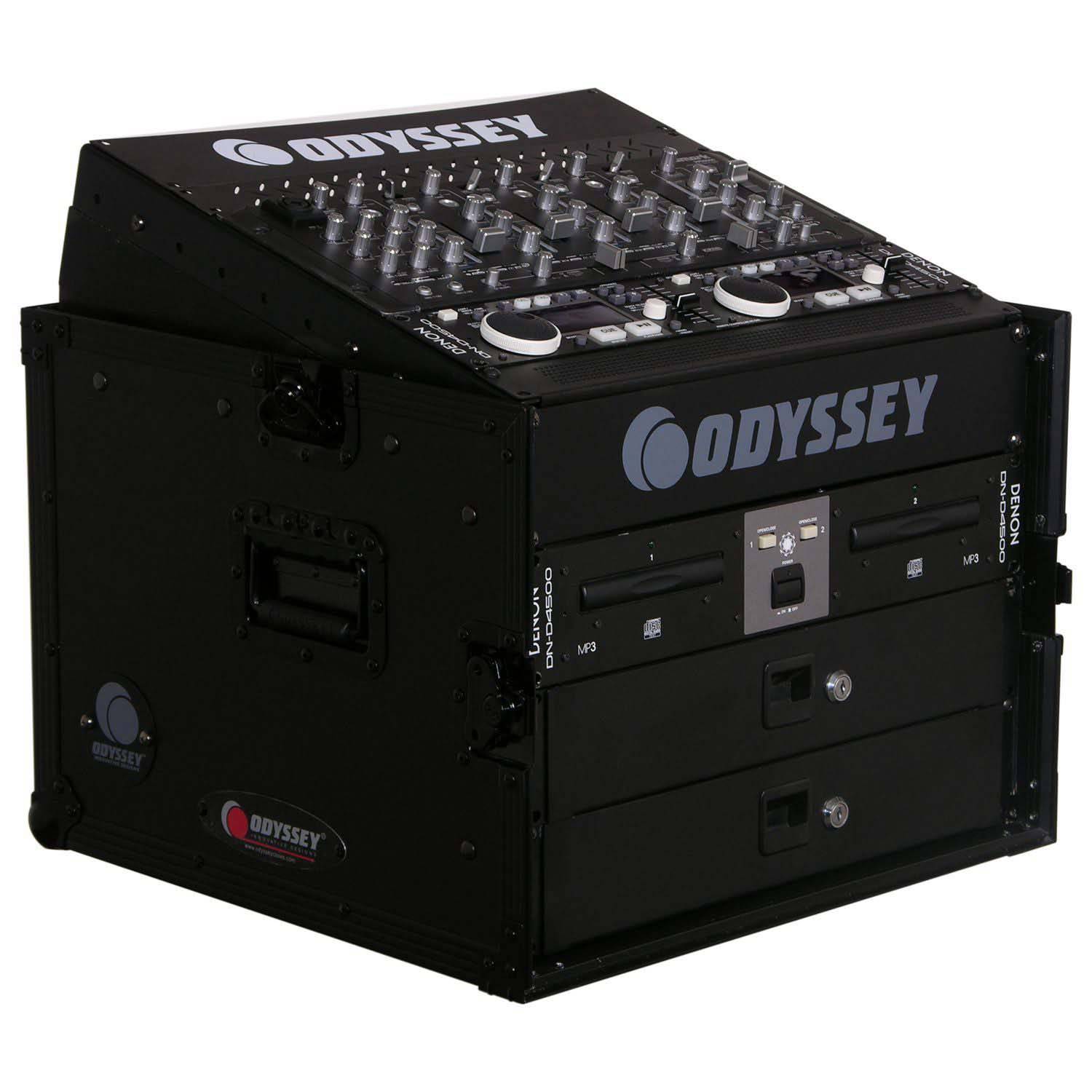 Odyssey FZ1006BL 10U Top Slanted 6U Vertical Pro Combo Rack - Black - Hollywood DJ