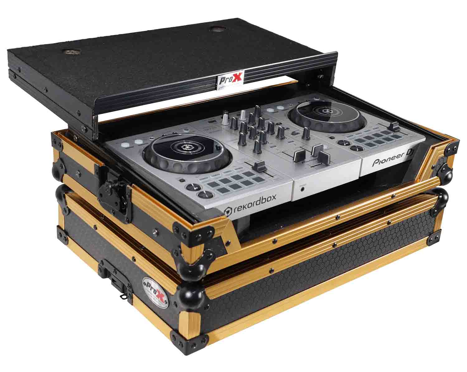 B-Stock: ProX X-DDJSB3 LT GLD LED, ATA Flight Case for Pioneer DDJ-FLX4, DDJ-SB3 and DDJ-400 Digital Controller with Sliding Laptop Shelf - Gold Black Finish - Hollywood DJ