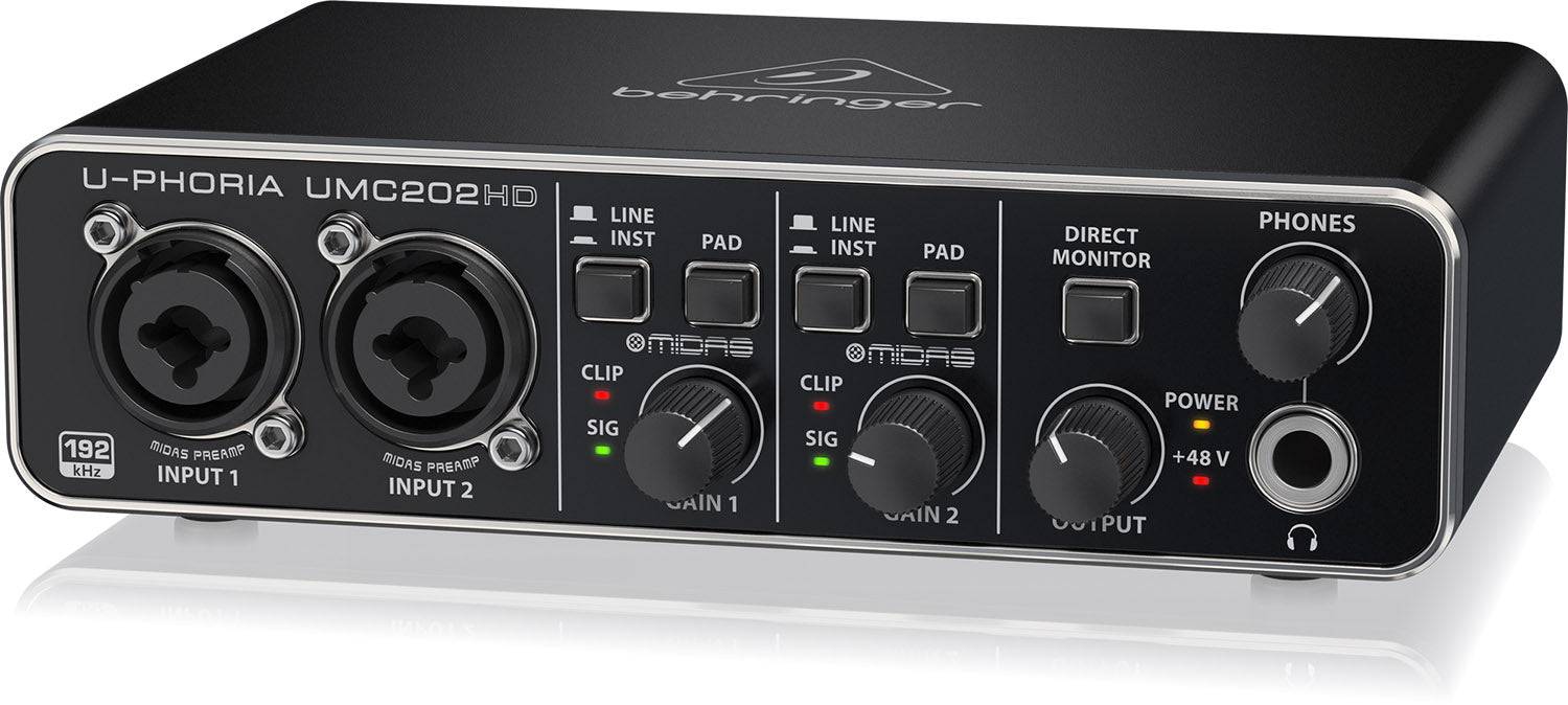 Behringer UMC-202HD, Audiophile 2x2, 24-Bit/192 Khz USB Audio Interface With Midas Mic Preamplifiers - Hollywood DJ