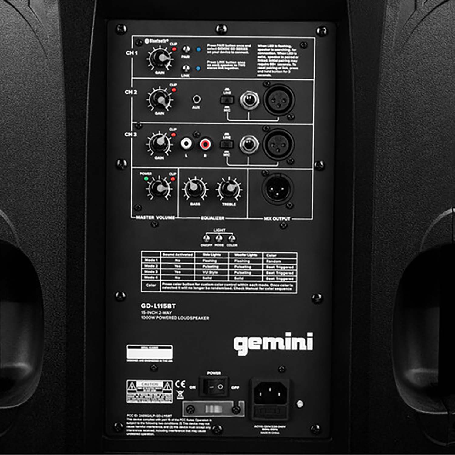 Gemini Sound GD-L115BT, 15-Inch Two Way Bluetooth PA Speaker with Lights - 1000W - Hollywood DJ