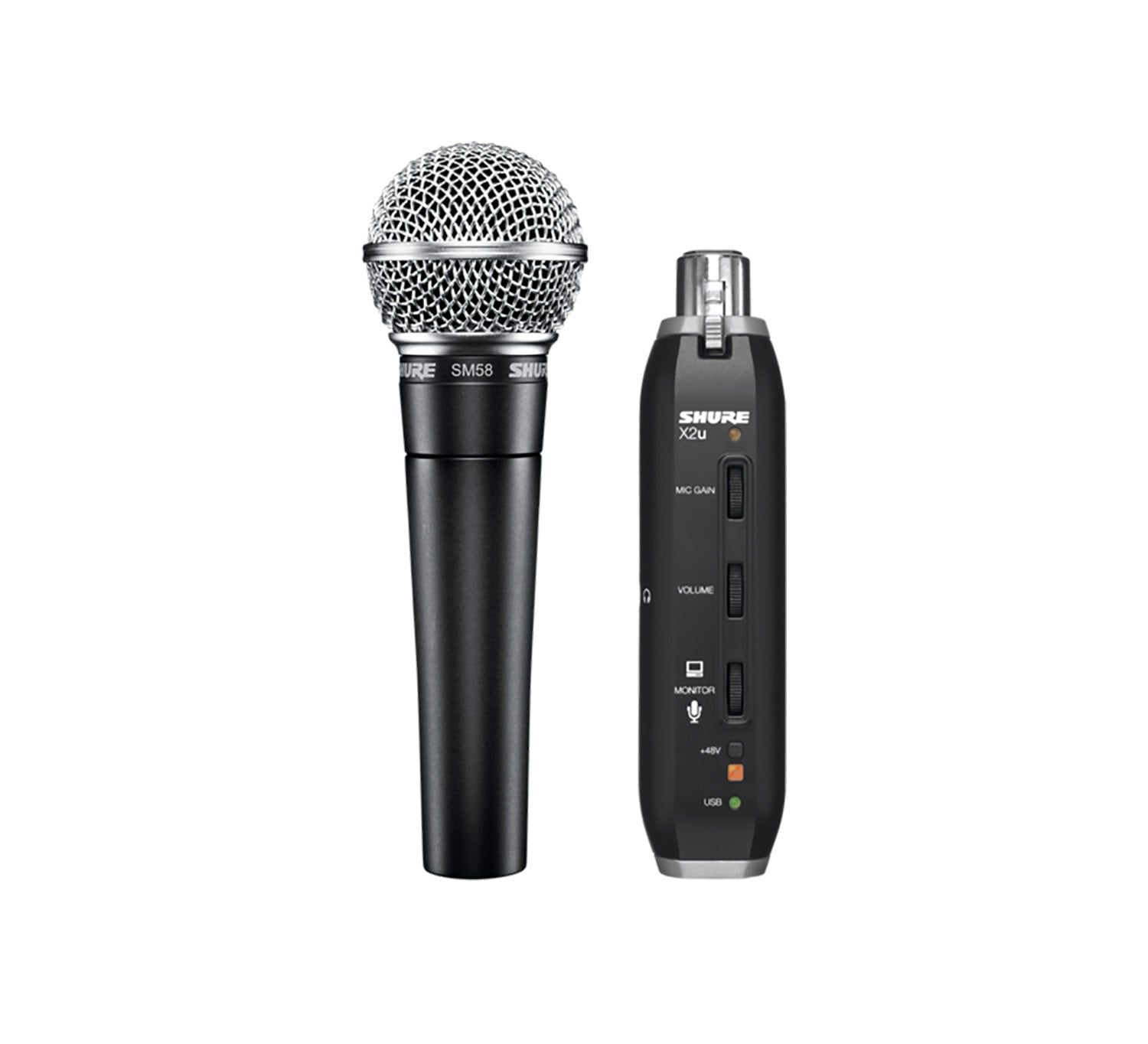 Shure SM58-X2U Cardioid Dynamic Microphone with X2U XLR-to-USB Signal Adapter - Hollywood DJ