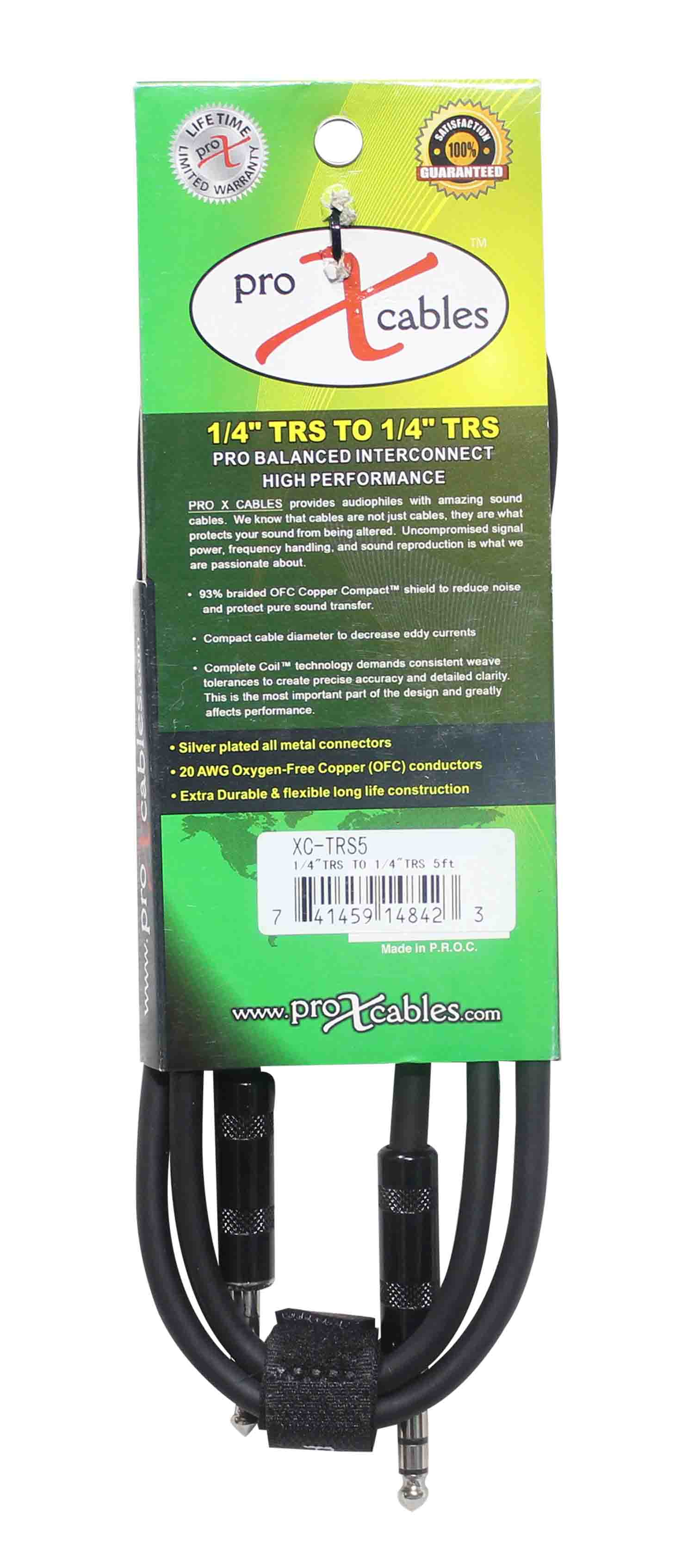 Prox XC-TRS05 Balanced 1/4" TRS-M to TRS-M High Performance Audio Cable - 5 Feet - Hollywood DJ
