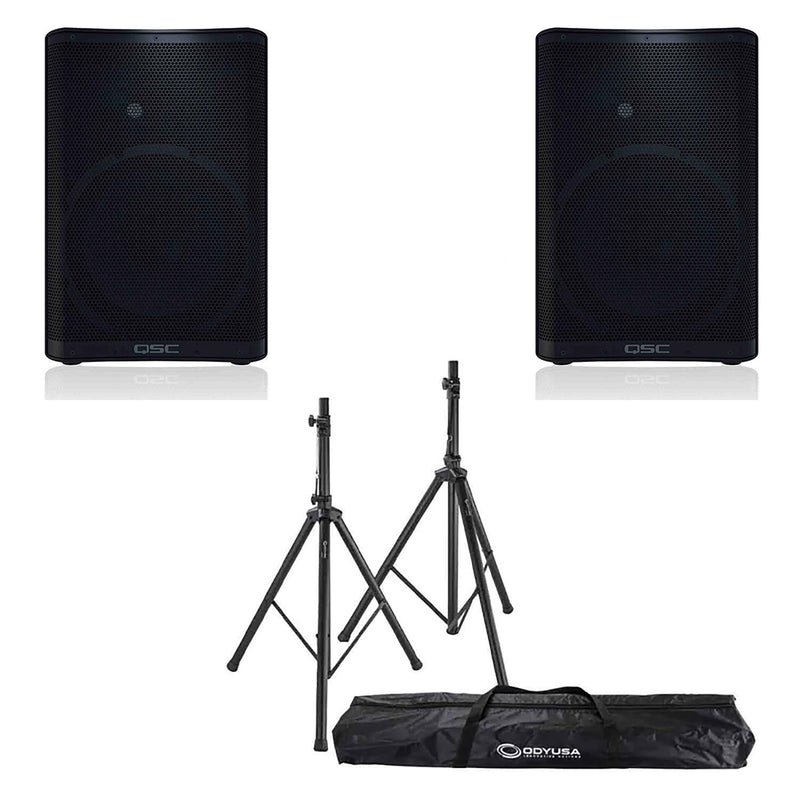 QSC CP12, 12-inch Compact Powered Loudspeaker Package with Stands and Bag - Hollywood DJ