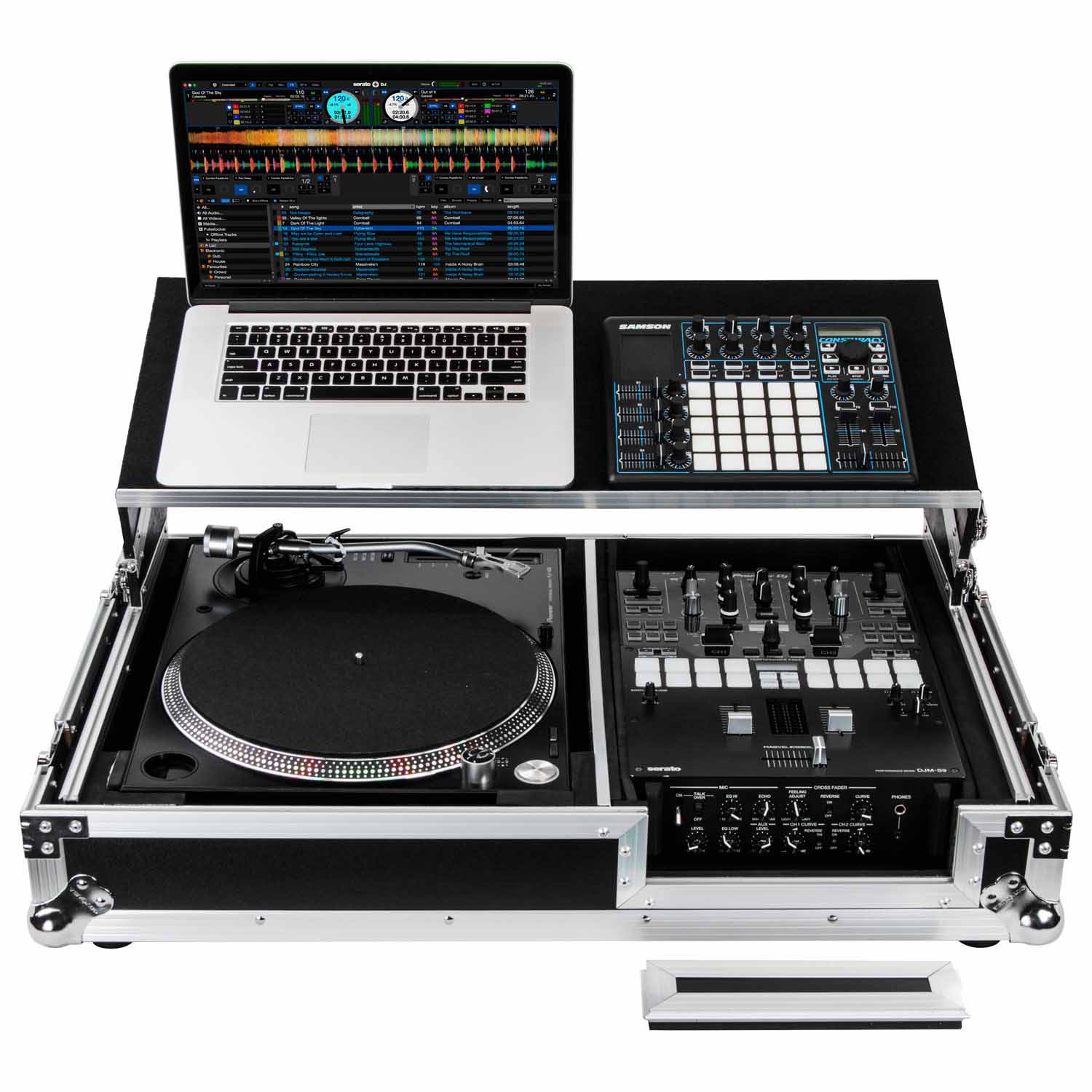 Odyssey FZGS1BM10W Reversible 10″ Format DJ Mixer and One Battle Position Turntable Coffin Flight Case with Glide Platform - Hollywood DJ