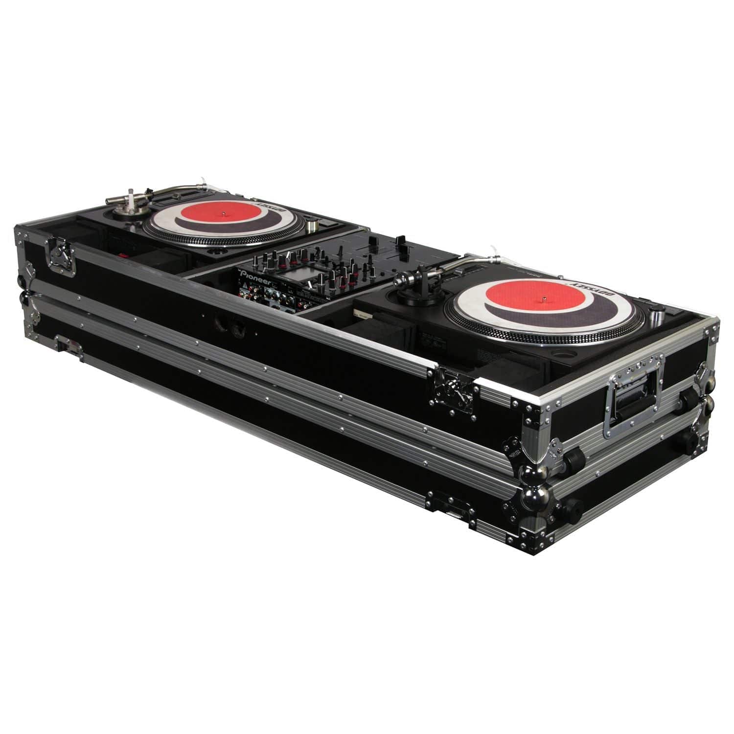 Odyssey FZDJ10W, 10″ Format DJ Mixer and Two Standard Position Turntables Flight Coffin Case with Wheels - Hollywood DJ