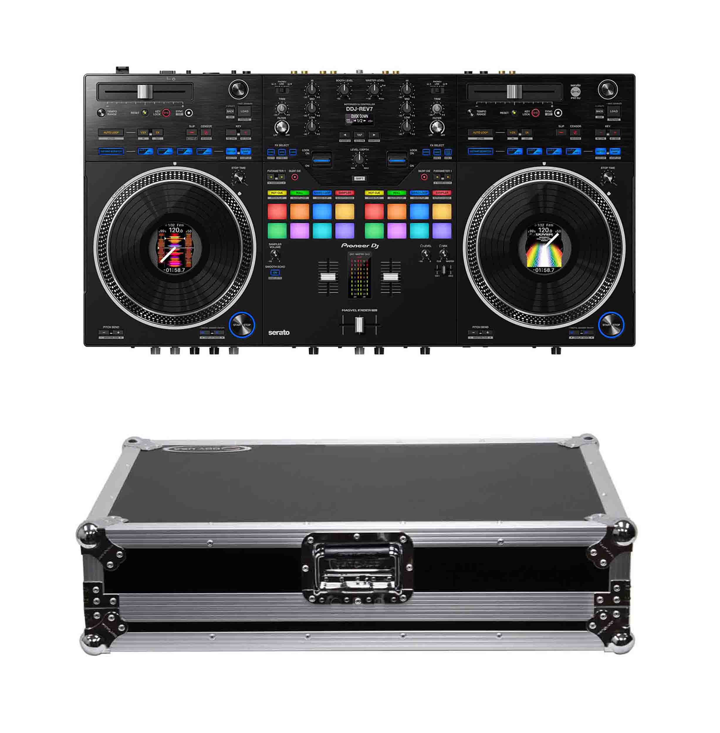 Pioneer DDJ-REV7, 2-Channel DJ Controller Package with Odyssey Flight Case - Hollywood DJ