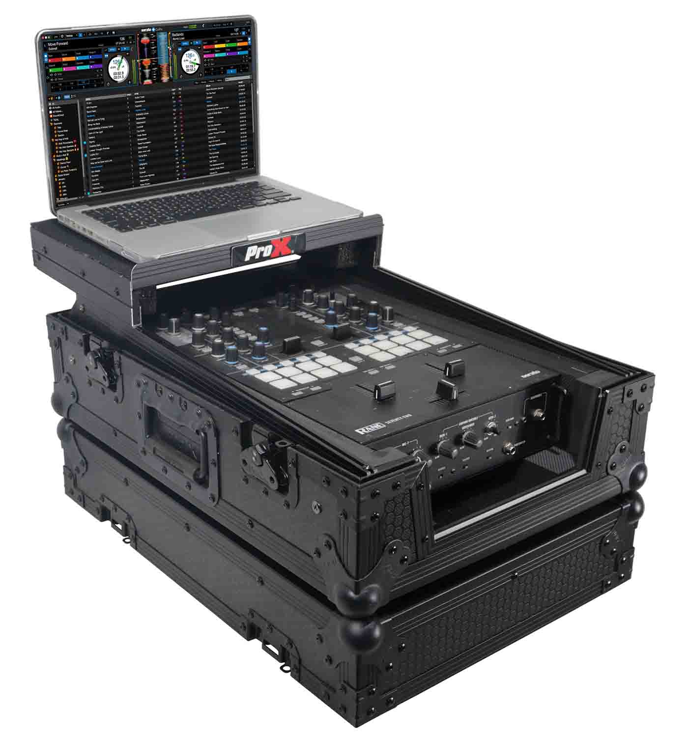 ProX XS-M11LTBL Pioneer DJM-S11 or Rane 72 MK2 Mixer Flight Case with Laptop Shelf - Black - Hollywood DJ