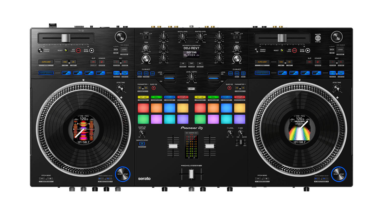 Open Box: Pioneer DDJ-REV7 Scratch Style 2-Channel Professional DJ Controller for Serato DJ Pro - Black - Hollywood DJ