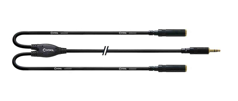 Cordial CFY0.3WYY, 1/8" TRS Male to 2x TRS Female Y-Adapter Cable - 0.3 Meter - Hollywood DJ