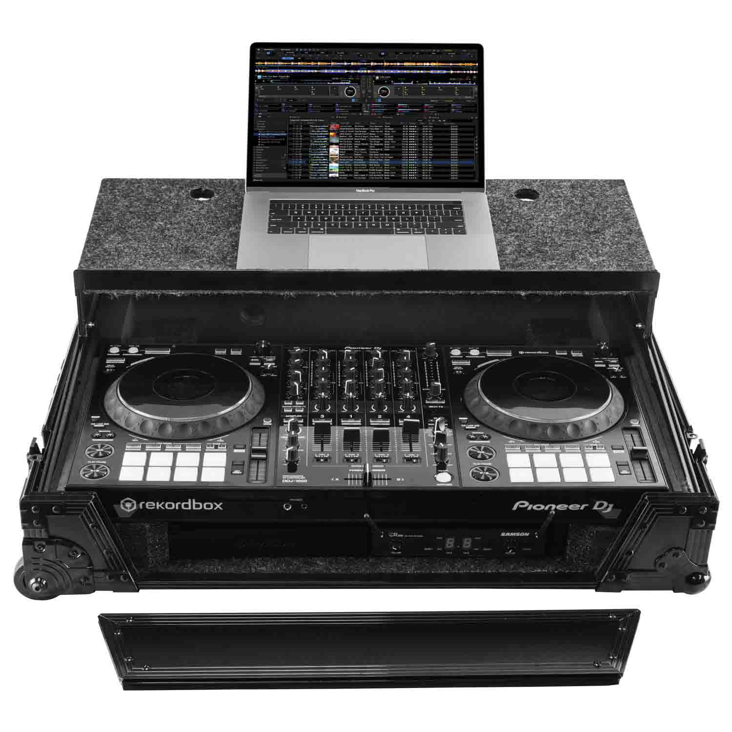 Odyssey FZGSDDJ1000BL1UCW 1u DJ Case for Pioneer DDJ-1000 / DDJ-1000SRT with Patented Glide Platform and Corner Wheels - Black - Hollywood DJ