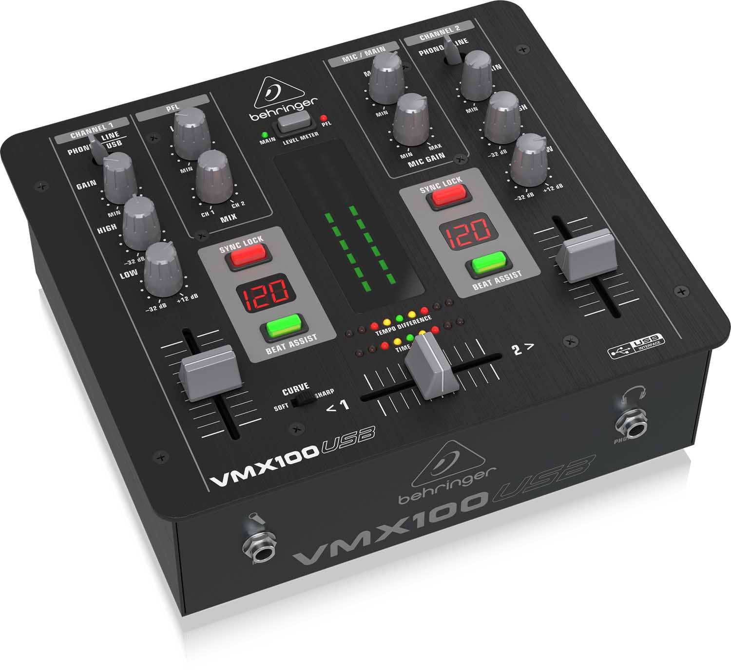 Behringer VMX100USB, 2 Channel DJ Mixer with USB/Audio Interface - Hollywood DJ