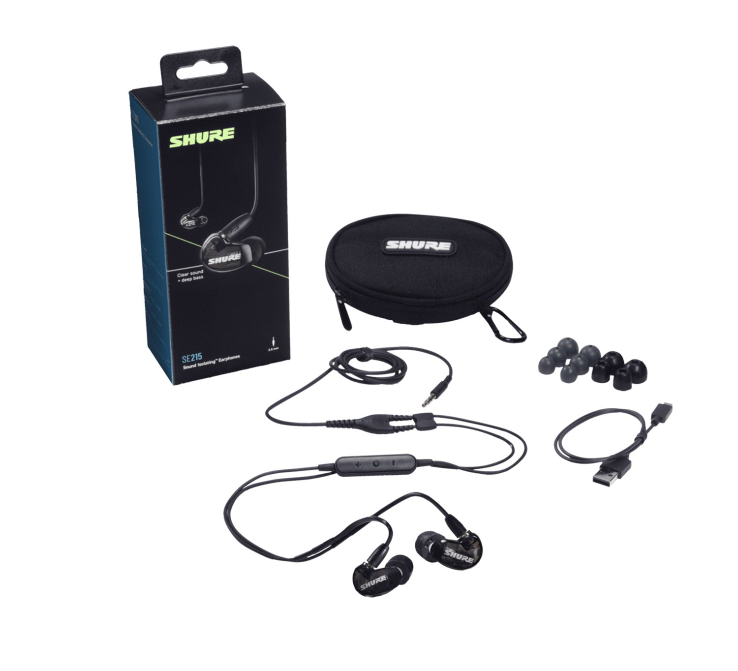 Shure SE215-K+UNI Black Sound Isolating Earphones With Universal 3.5 mm Earphone Communication Cable - Hollywood DJ