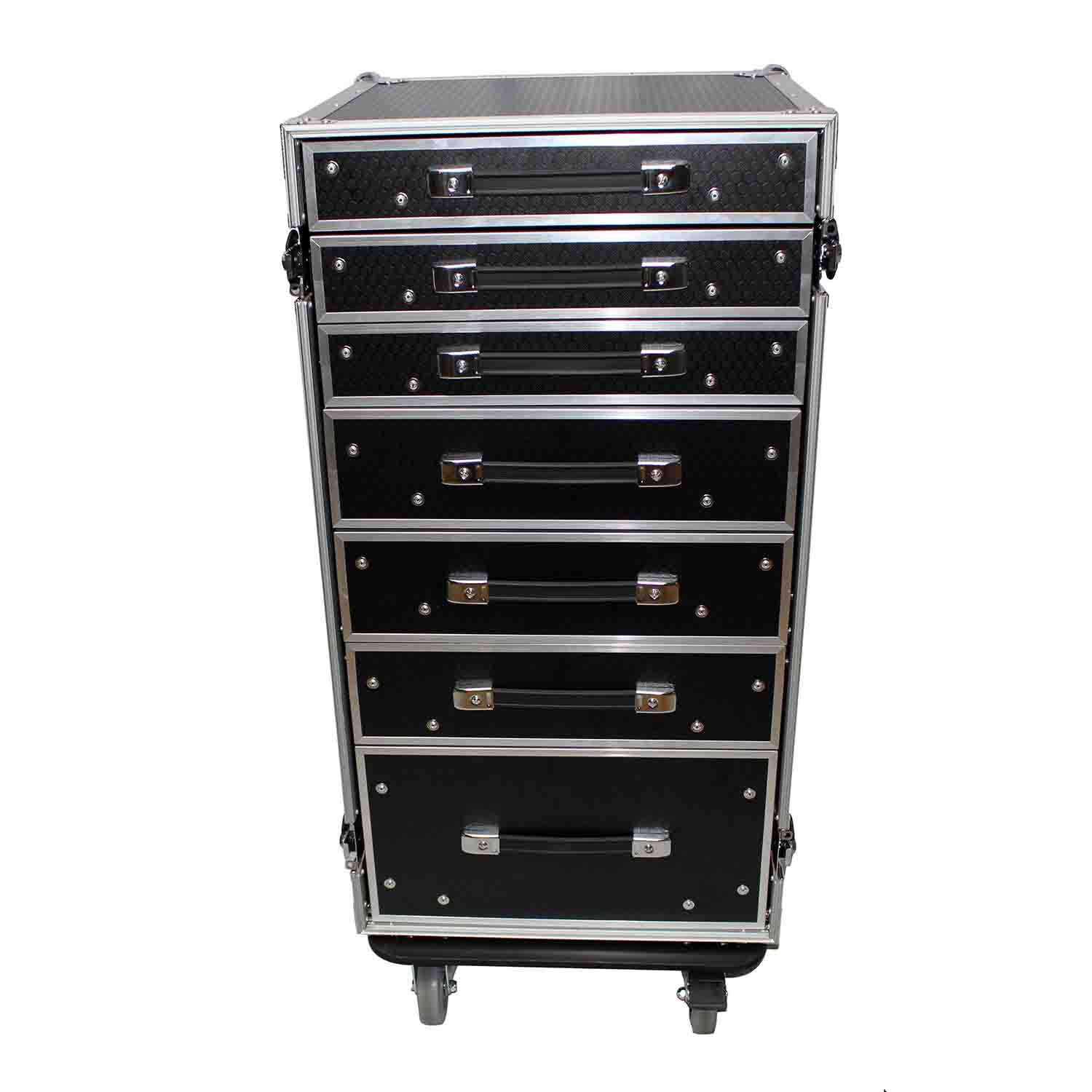 ProX XS-7DTW, 7 Drawer Workstation Case with Folding Lid Side Table on Wheels - Hollywood DJ