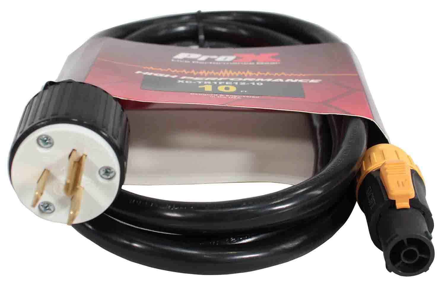 ProX XC-TR1FE12-10, 12AWG 120VAC Male Edison NEMA 5-15P to Male Cable for Powercon Compatbile Devices - 10 Feet - Hollywood DJ