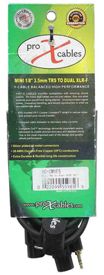 Prox XC-CMXF5 Unbalanced 3.5mm Mini TRS-M to Dual XLR-F High Performance Audio Y Cable - 5 Feet - Hollywood DJ