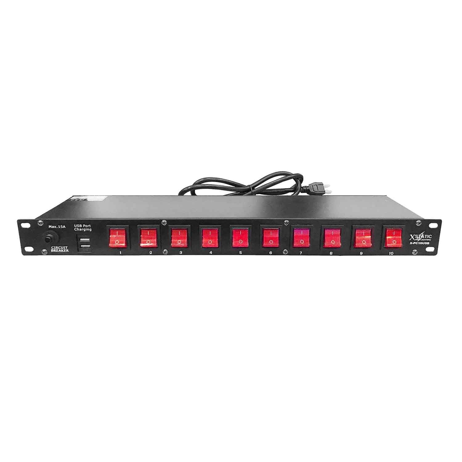 ProX X-PC10USB 10 Plug Rack Mount Power Distribution Switch with 2 USB Charging Ports - Hollywood DJ