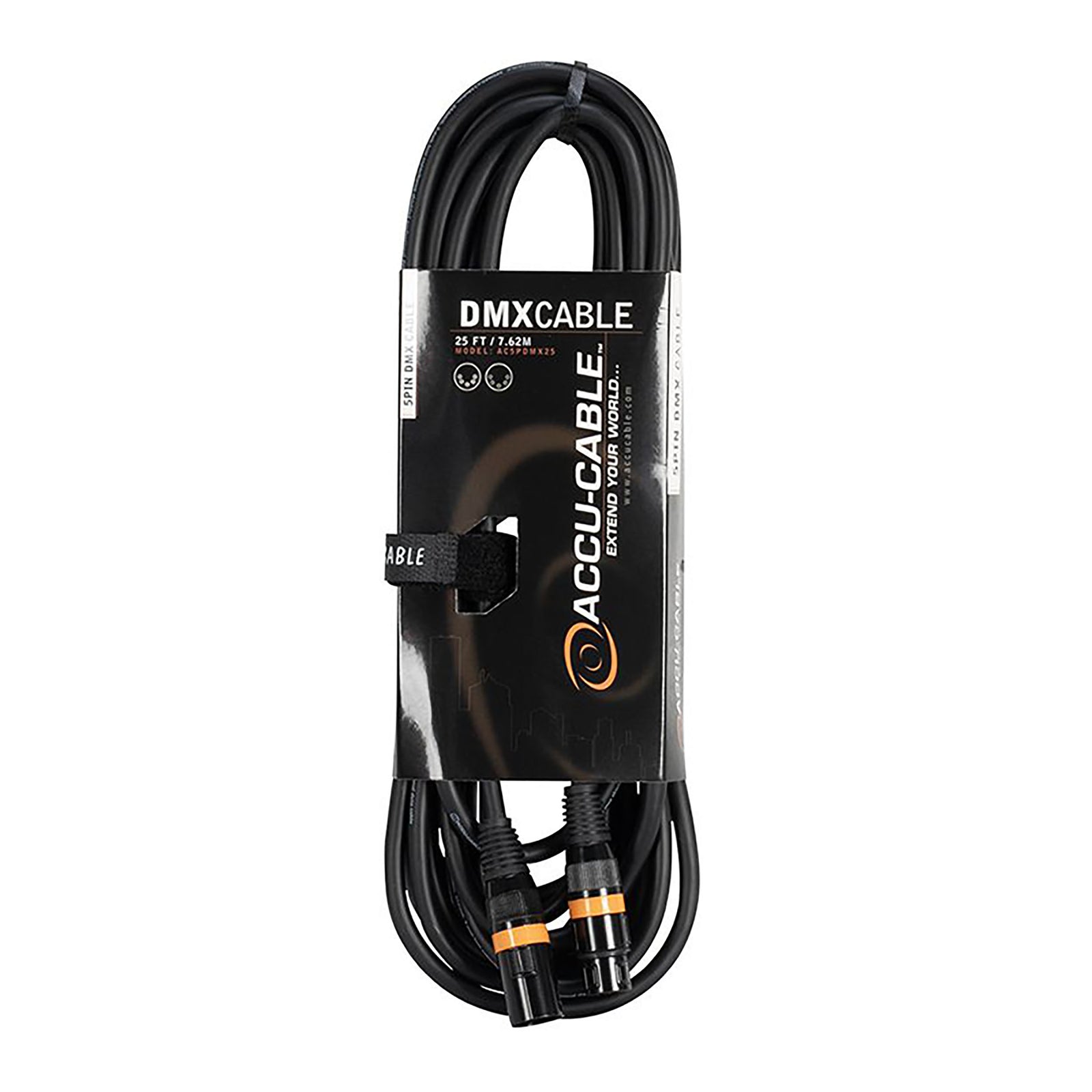 Accu Cable AC5PDMX25, 5-Pin Male to 5-Pin Female Connection DMX Cable - 25 Ft by Accu Cable