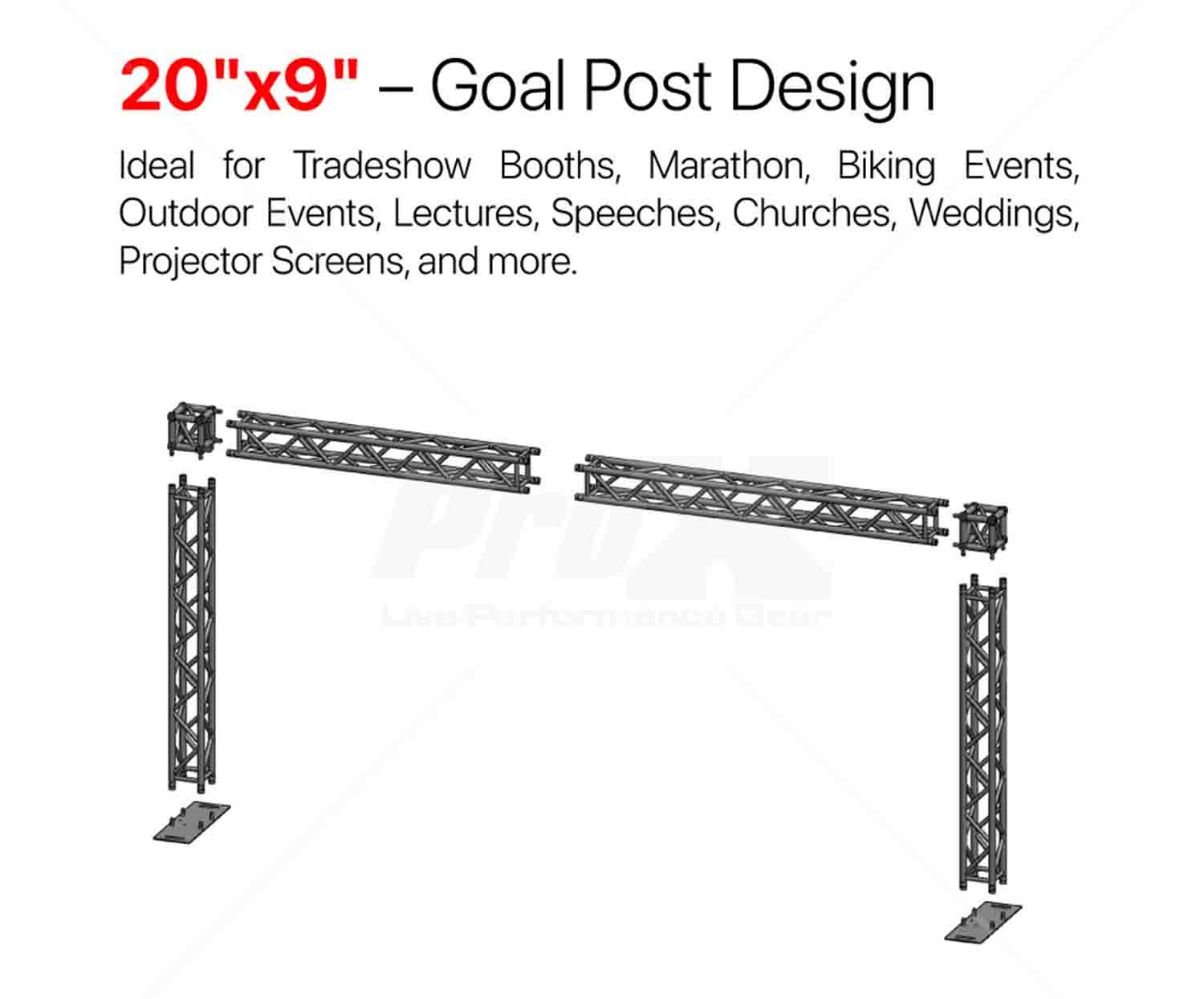 ProX XTP-20X09 Goal Post Design - Actual Size: 19.75 ft W X 9.20ft H - 2mm Heavy Duty Truss - Hollywood DJ
