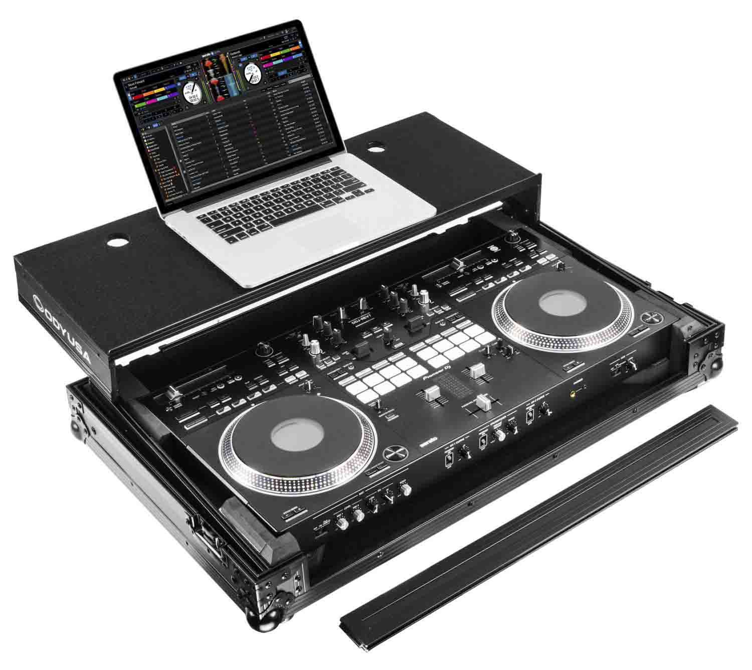 Odyssey FZGSDDJREV7WBL Glide Style Flight Case for Pioneer DDJ-REV7 Controller with Wheels and Laptop Platform - Black - Hollywood DJ