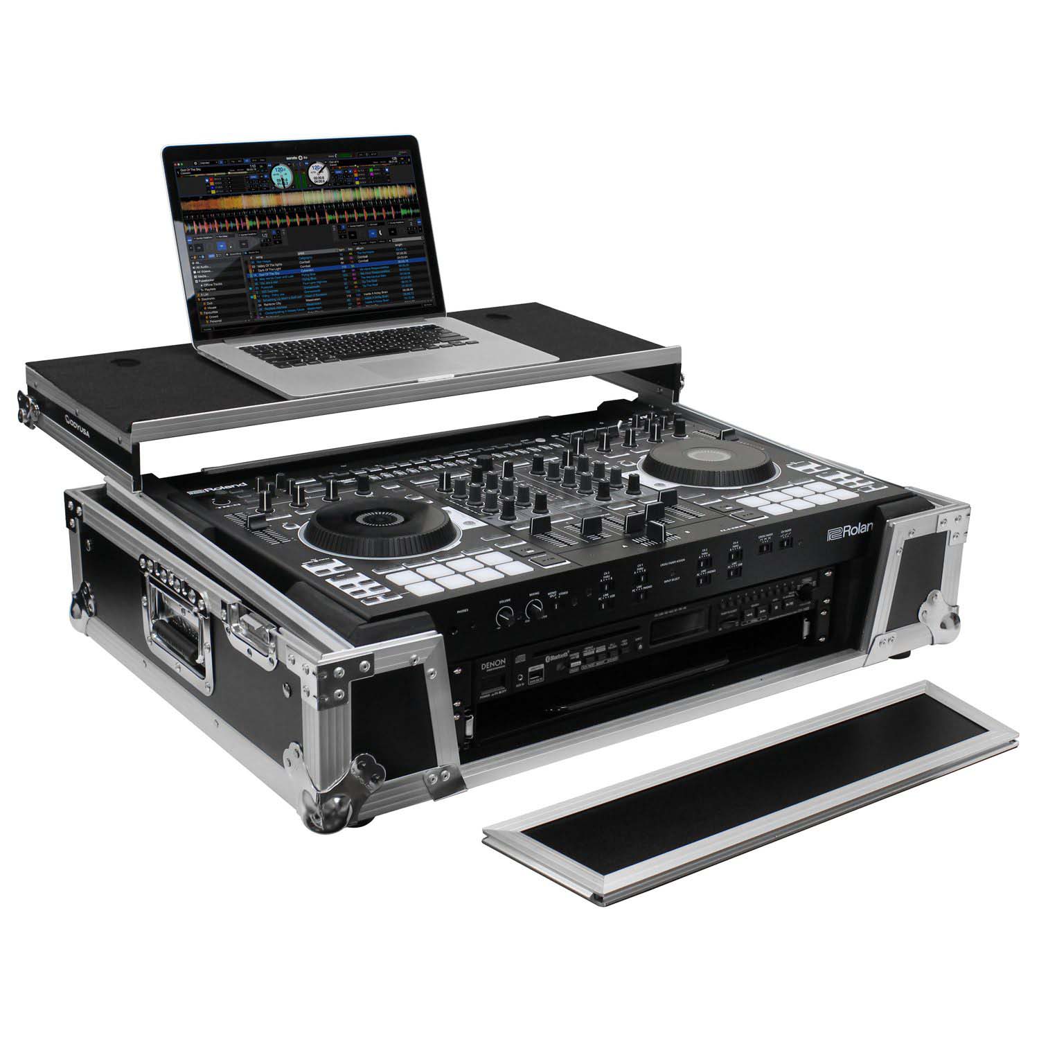 Odyssey FZGSDJ808W2 Flight Case For Roland DJ-808 / Denon MC7000 With 2U Rack Space and Glide Platform - Hollywood DJ