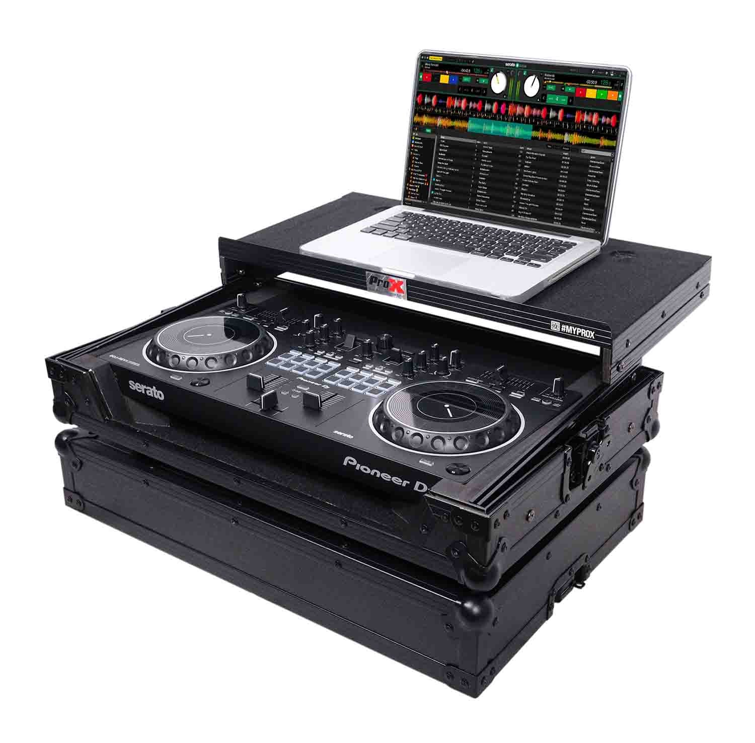 B-Stock: ProX X-DDJREV1LTBL Flight Case for Pioneer DDJ-REV1 Digital Controller with Sliding Laptop Shelf - Black on Black - Hollywood DJ
