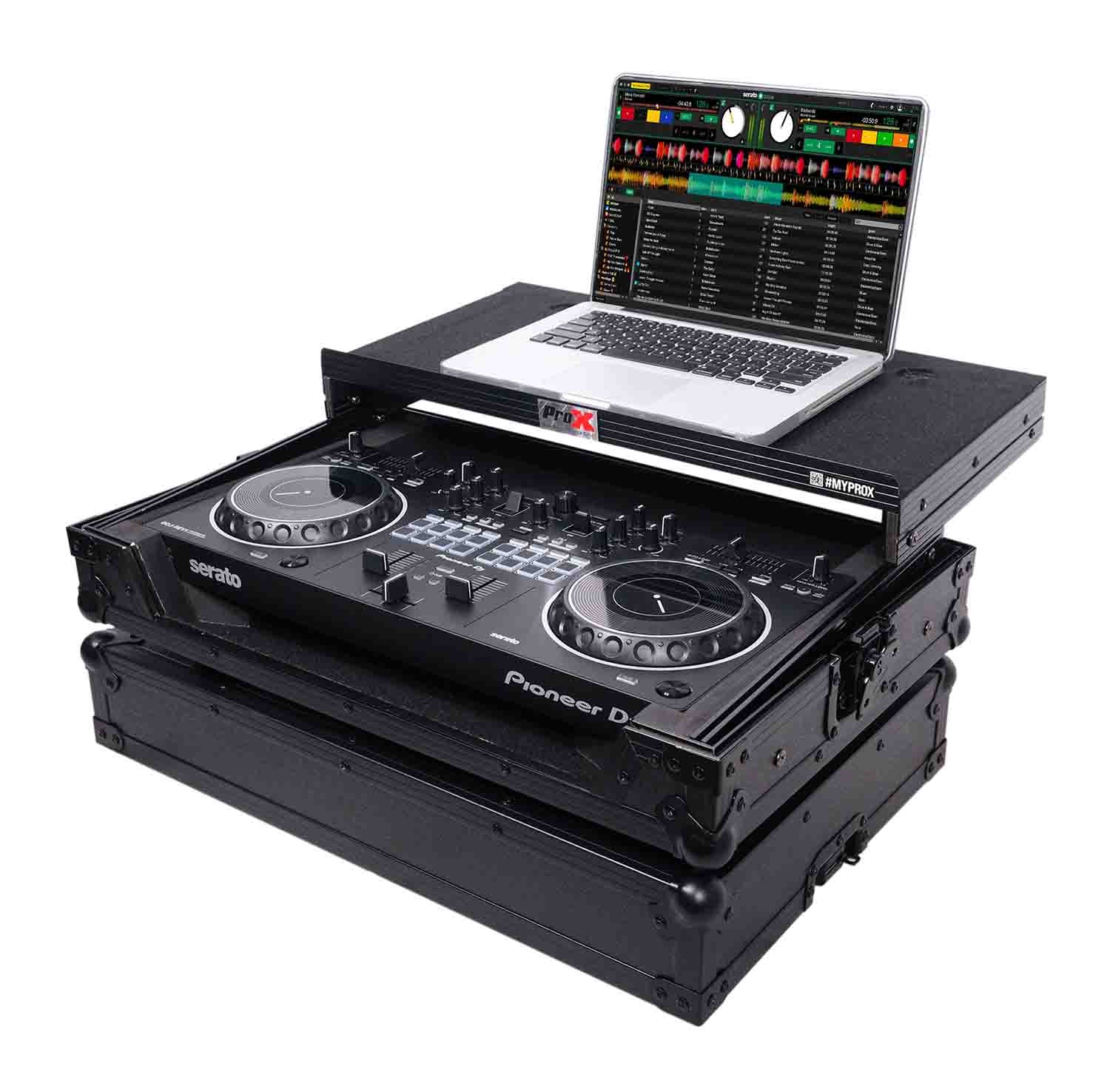 ProX X-DDJREV1LTBL Flight Case for Pioneer DDJ-REV1 Digital Controller with Sliding Laptop Shelf - Black on Black - Hollywood DJ