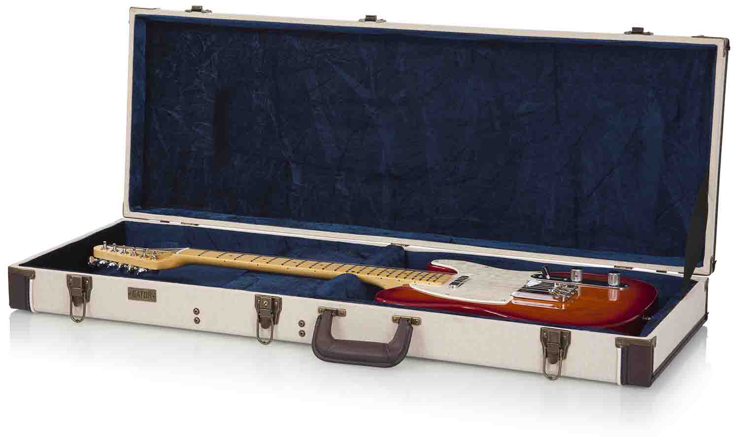 Gator Cases GW-JM ELEC Deluxe Wood Case for Standard Electric Guitars - Journeyman Burlap Exterior - Hollywood DJ