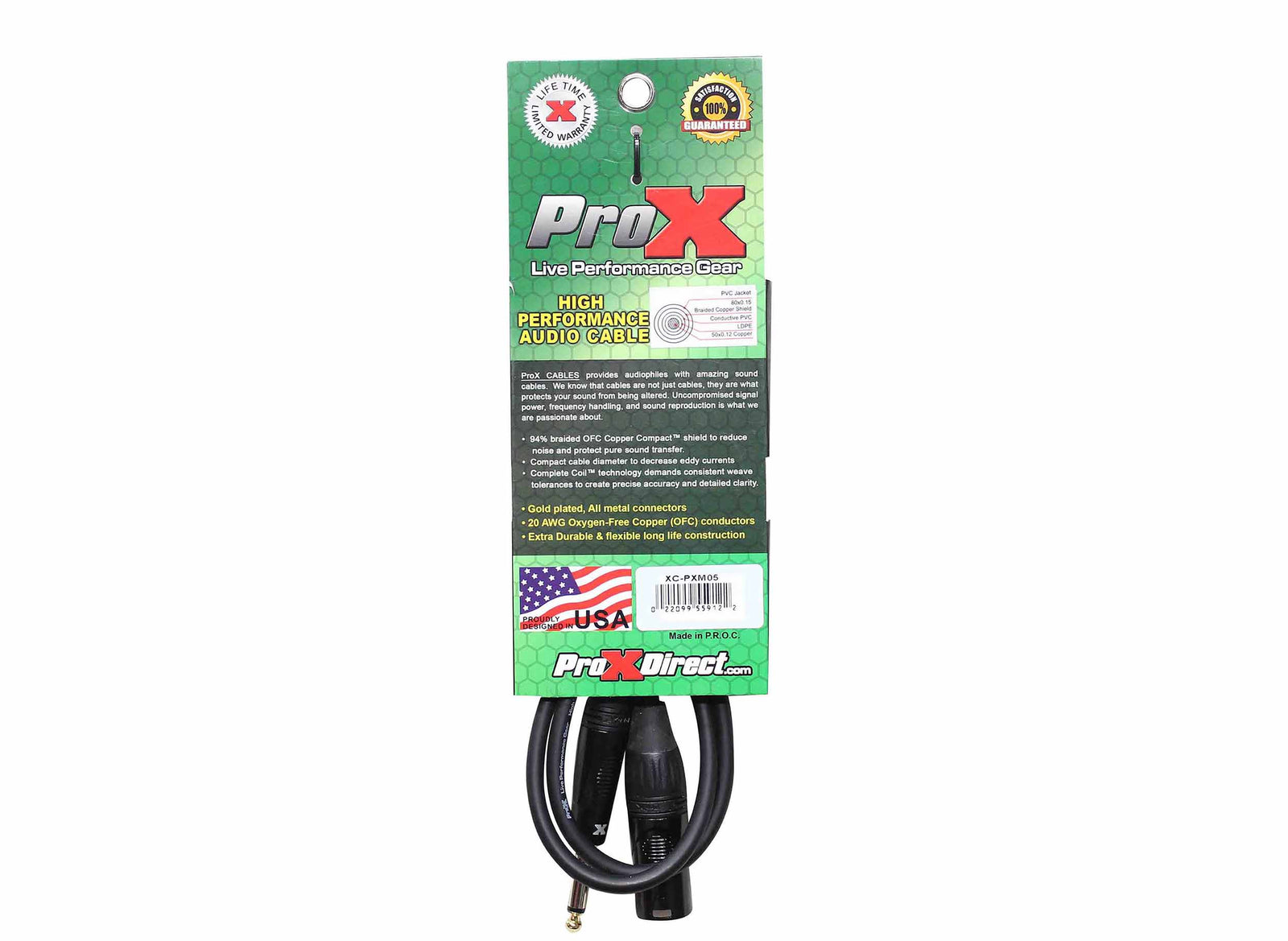 Prox XC-PXM05 Unbalanced 1/4" TS to XLR3-M High Performance Audio Cable - 5 Feet by ProX Cases