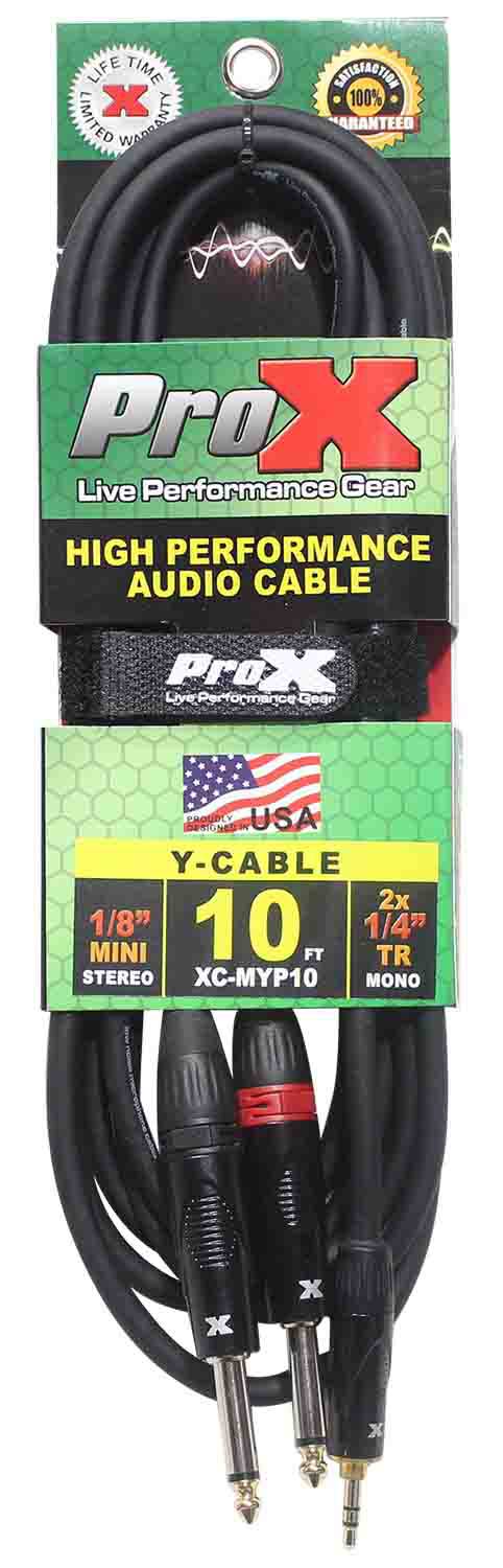 Prox XC-MYP10 Unbalanced 3.5mm Mini-TRS to Dual TS-M High Performance Audio Y Cable - 10 Feet - Hollywood DJ