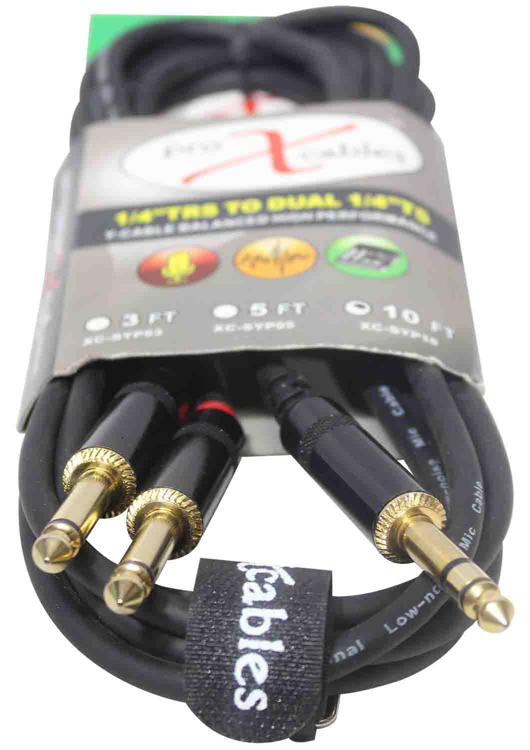 Prox XC-SYP10 Unbalanced TRS-M Stereo to Dual TS High Performance Audio Y Cable - 10 Feet - Hollywood DJ