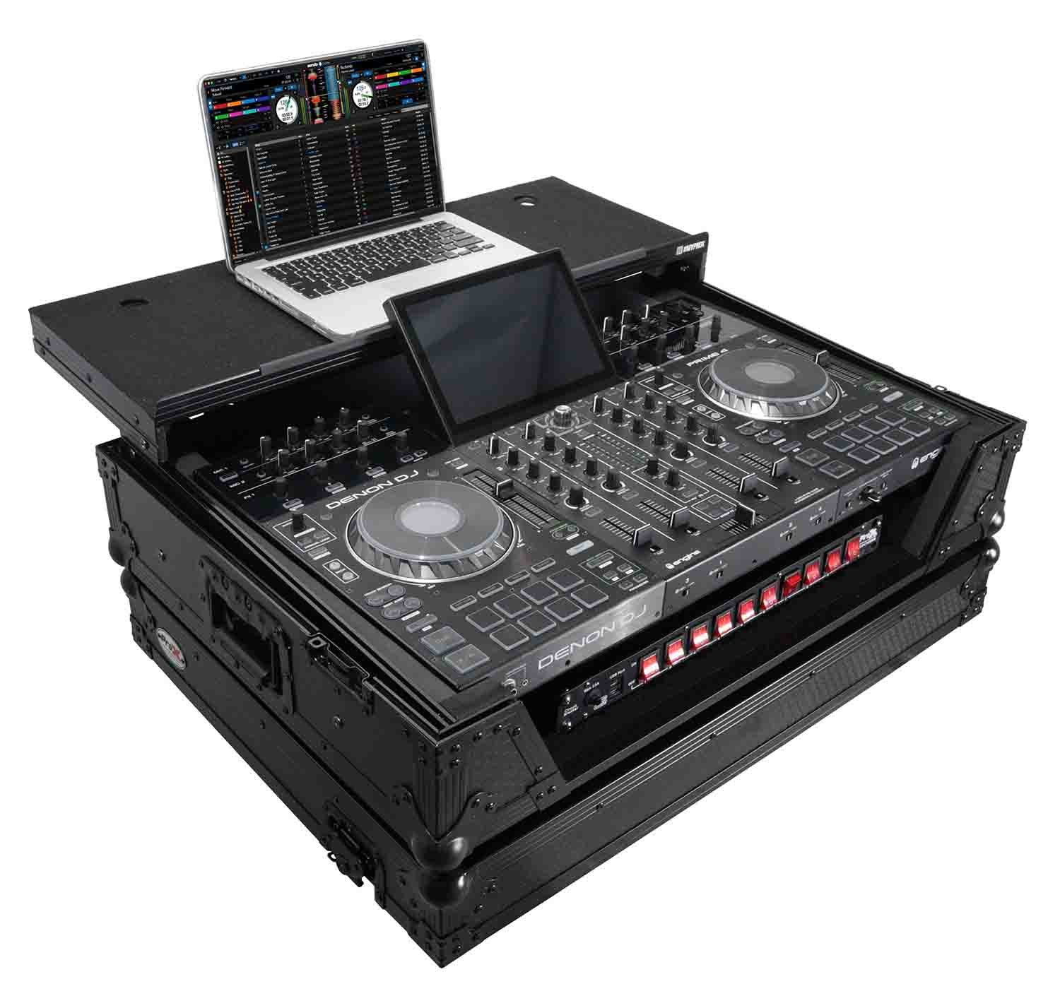 ProX XS-PRIME4 WLTBL Flight Case for Denon Prime 4 DJ Controller with Sliding Laptop Shelf - Black Finish - Hollywood DJ
