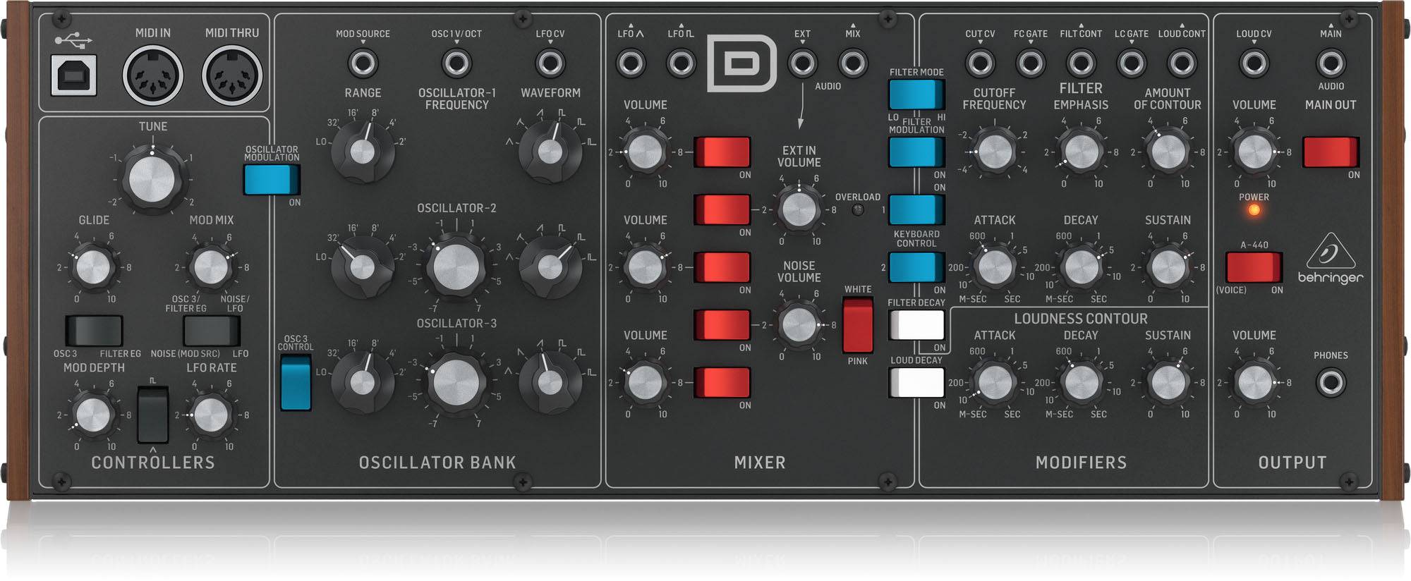 Behringer MODELD, Authentic Analog Synthesizer With 3 Vcos, Ladder Filter, LFO And Eurorack Format - Open Box - Hollywood DJ