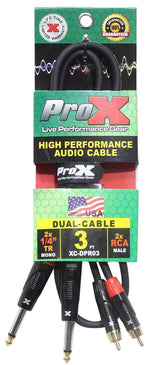 Prox XC-DPR03 Unbalanced Dual 1/4" TS-M to Dual RCA-M High Performance Audio Cable - 3 Feet - Hollywood DJ