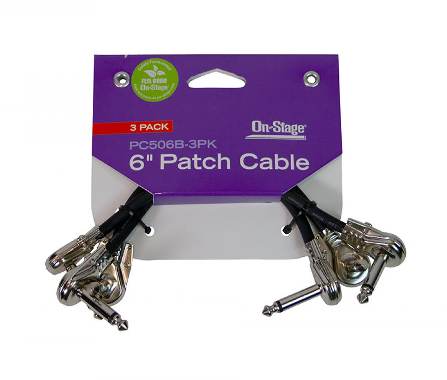 On Stage PC506B-3PK, 6" Patch Cable with Pancake Connectors in Black - 3 Pack - Hollywood DJ