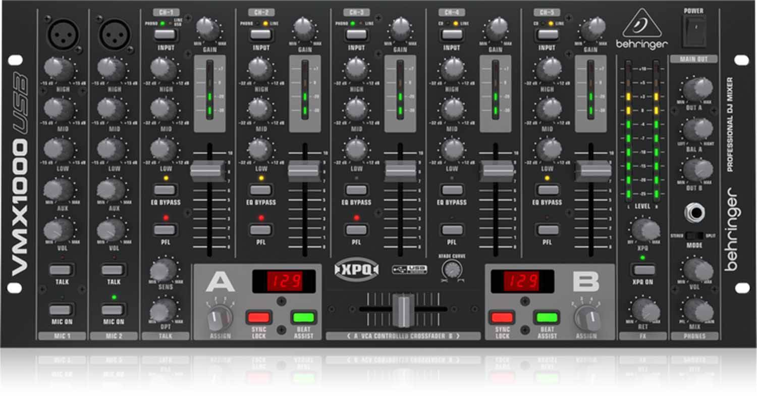 Behringer VMX1000USB Professional 7-Channel Rack-Mount DJ Mixer With USB Audio Interface - Hollywood DJ