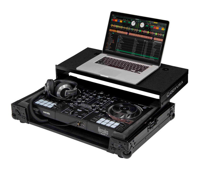 Odyssey FZGSINPULSE500BL,Black Label Flight Case with Glide Style Laptop Platform for Hercules DJ Control Inpulse 500 - Hollywood DJ