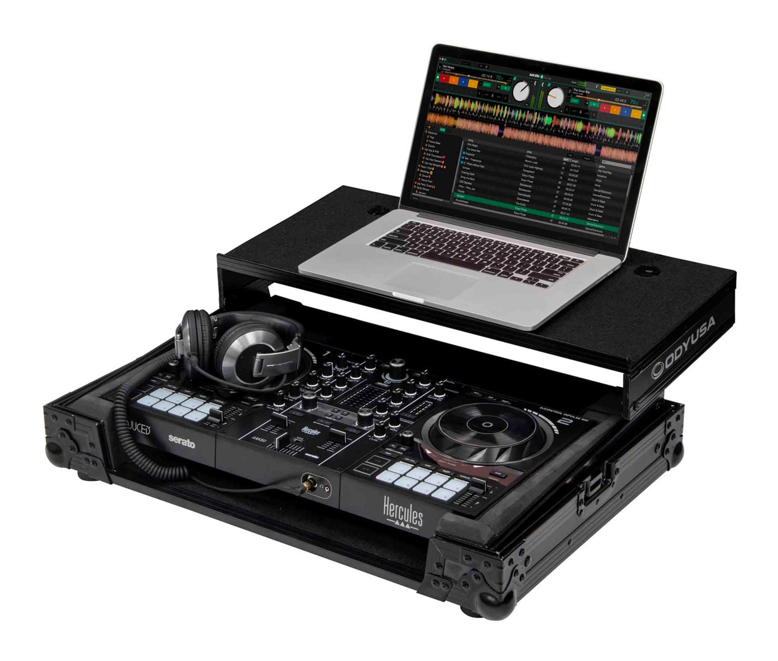 Odyssey FZGSINPULSE500BL,Black Label Flight Case with Glide Style Laptop Platform for Hercules DJ Control Inpulse 500 - Hollywood DJ
