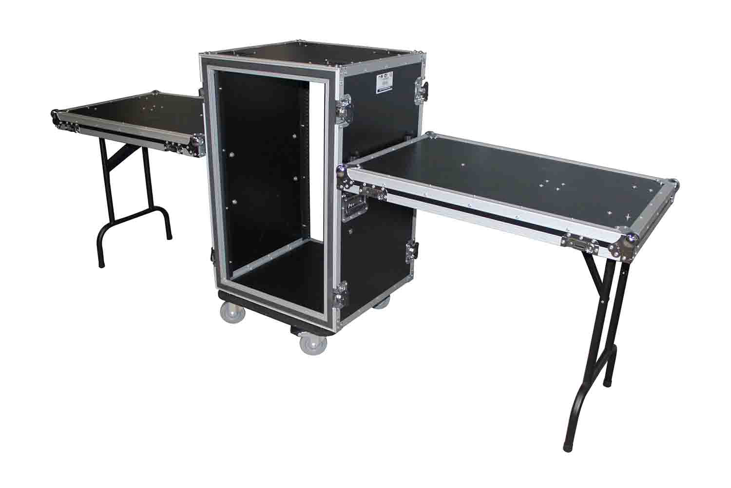 ProX T-18RSPWDST 18U Vertical Shockproof Rack Case 20 In Deep W-Side Tables and Casters - Hollywood DJ