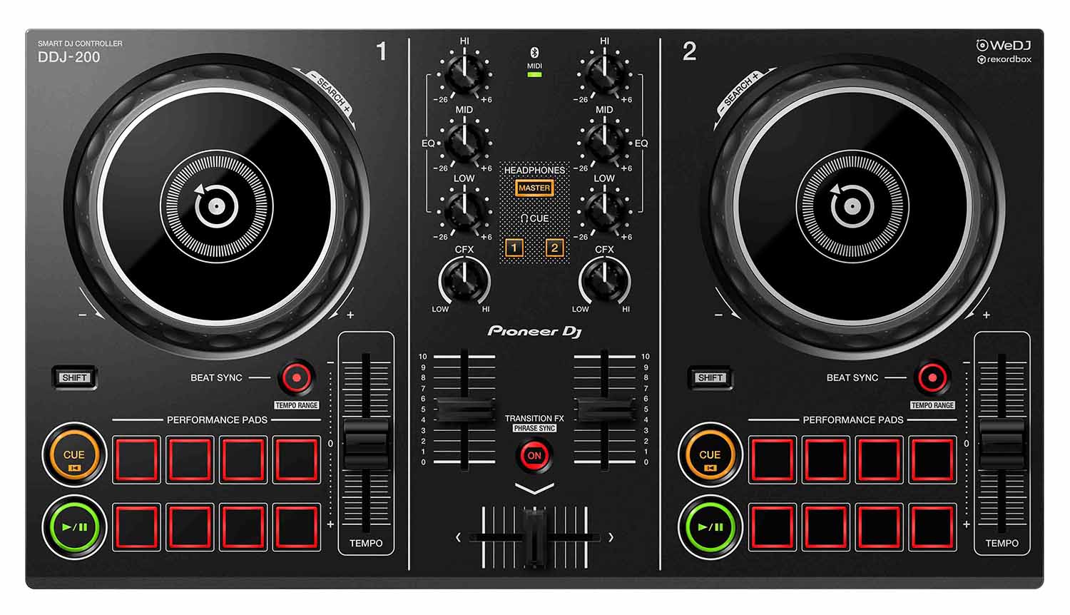 Complete DJ Package with Pioneer DDJ200 Controller, Pair of Mackie CR5BT Studio Monitors Speakers and Behringer HPS3000 Headphones - Hollywood DJ