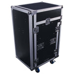 Odyssey FZGS1316WDLX, 13U Top Slanted 16U Bottom Vertical Pro Combo Rack with Casters, Side Table, and Glide Platform - Hollywood DJ