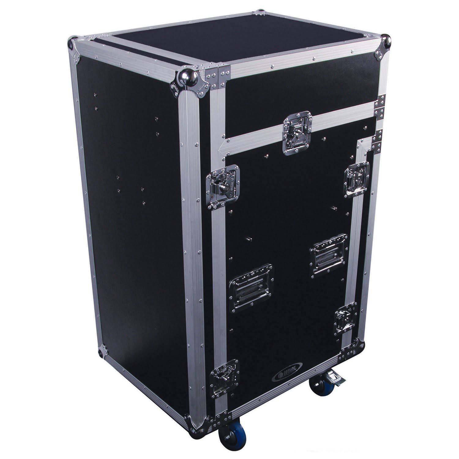 Odyssey FZGS1316WDLX, 13U Top Slanted 16U Bottom Vertical Pro Combo Rack with Casters, Side Table, and Glide Platform - Hollywood DJ