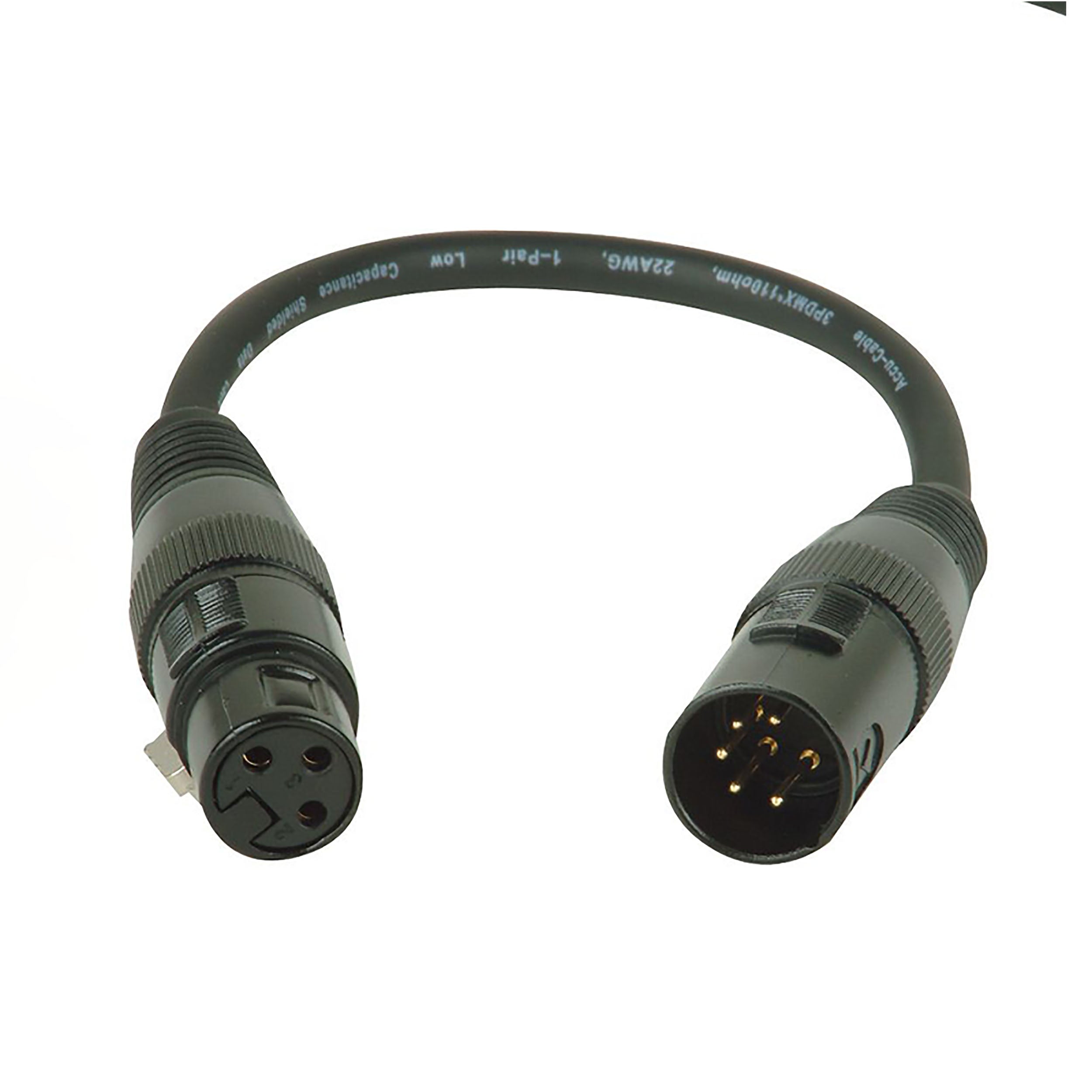 Accu-Cable AC5PM3PFM, 3-Pin DMX Female to 5-Pin DMX Male Adapter Cable by Accu Cable