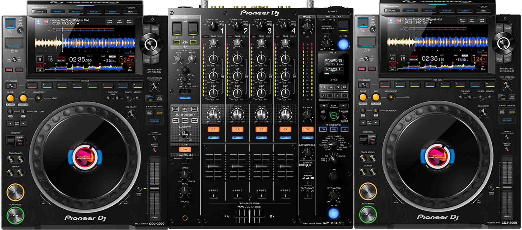 Pioneer DJ Kit of 2 CDJ3000 Professional DJ Multi Player and DJM900NXS2 Digital Pro-DJ Mixer - Black - Hollywood DJ