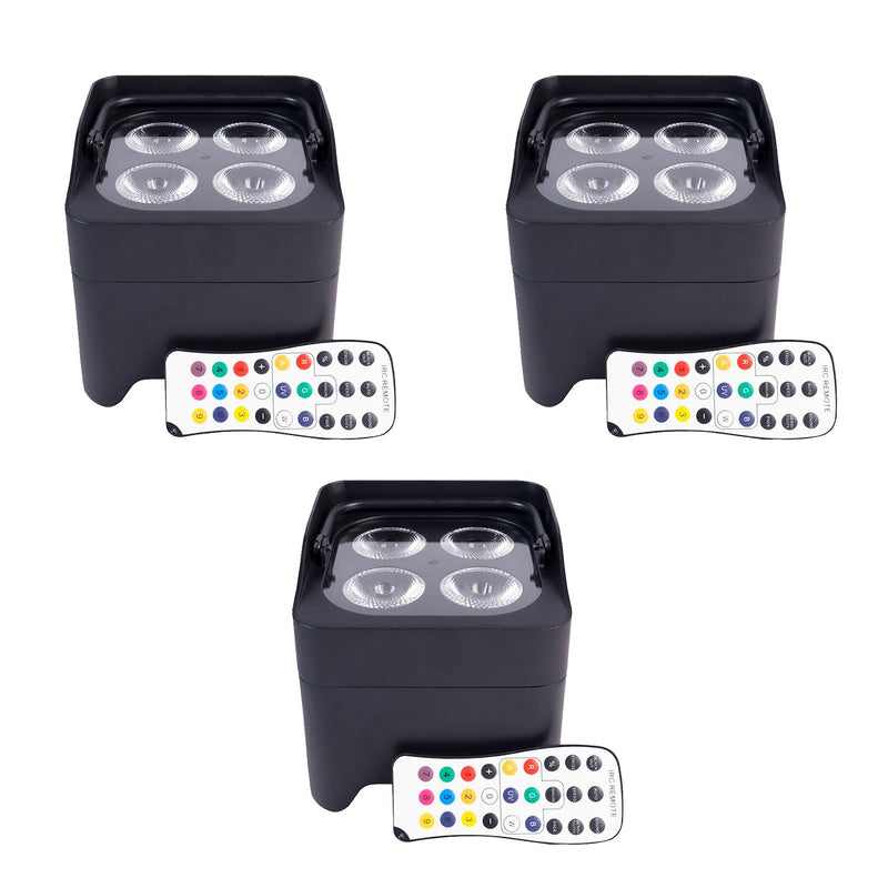 ColorKey CKW-6020B, 3 Pack of MobilePar Uplight Mini Hex 4, Battery Powered Wireless Par Fixture Light - Hollywood DJ