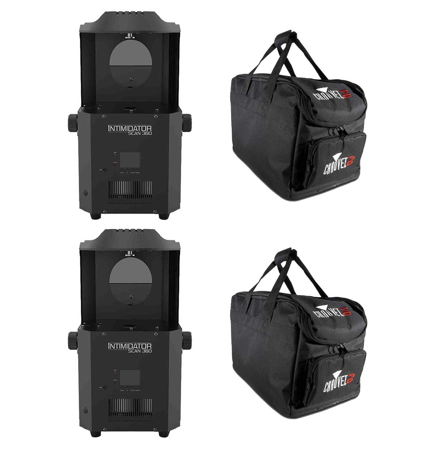 Chauvet DJ Package with 2 Intimidator Scan 360 LED Scanner and 2 CHS-30 VIP Gear Bag - Hollywood DJ