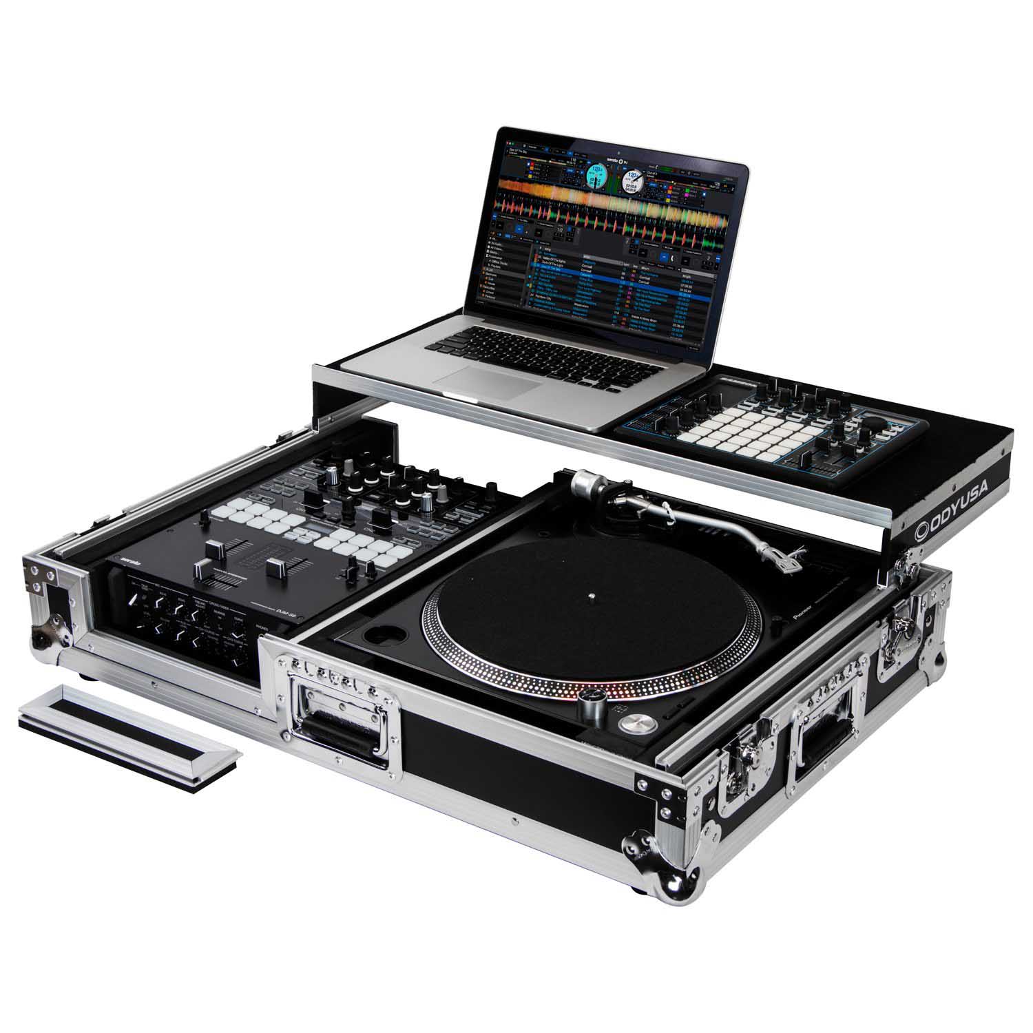 Odyssey FZGS1BM10W Reversible 10″ Format DJ Mixer and One Battle Position Turntable Coffin Flight Case with Glide Platform - Hollywood DJ