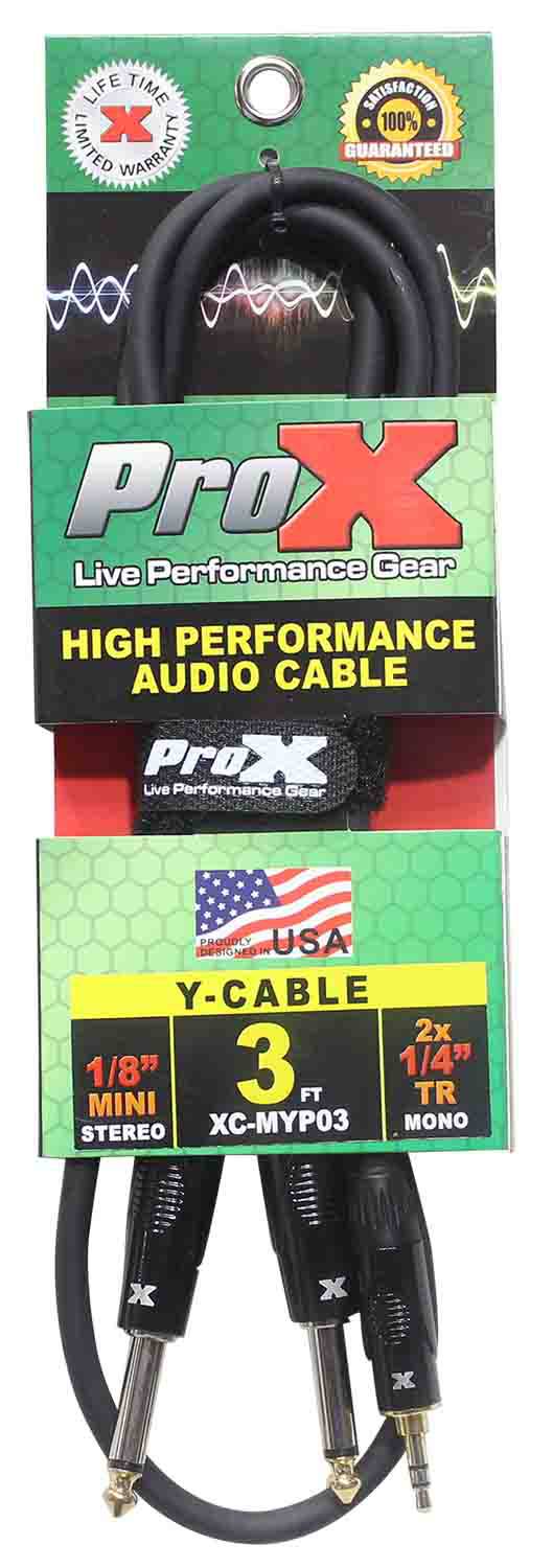 Prox XC-MYP03 Unbalanced 3.5mm Mini-TRS to Dual TS-M High Performance Audio Y Cable - 3 Feet - Hollywood DJ